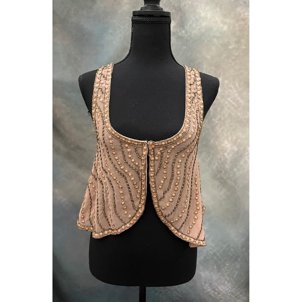 Beaded Nude Pink Vest with Pearl Embellishment